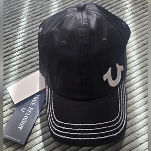 True Religion Black Cap with White Stitching